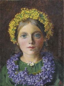 Portrait Of A Girl, Adorned With Cowslips, Bluebells And A Daisy