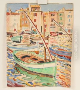 Boats In Harbor by Robert Hallowell