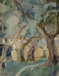 Path Through A Grove Of Trees by Robert Hallowell