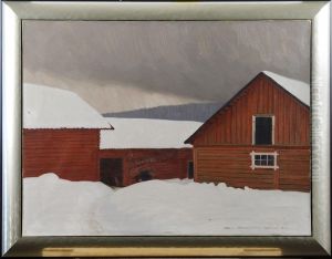 Gardsmotiv I Vinterlandskap by Gunnar Hallstrom