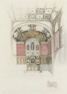 Sketch For Decoration Of Chancel In A Country Church And Sketch Showing Effect Of Nave Decoration, Chelford, Cheshire by Reginald Hallward