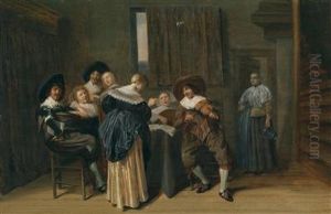 Interior With A Cheerful Group And A Violin by Dirck Hals