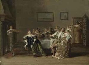 Elegant Company Merrymaking In An Interior by Dirck Hals