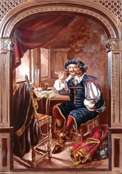 Interiors With Men Drinking And Smoking A Clay Pipe - view 1