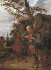 Peasants Seated Outside A Farmhouse by Harmen Fransz. Hals
