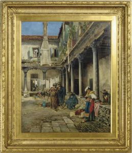 The Osteria: A Couple Flirting In A Courtyard by Keeley Halswelle