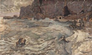 Sturmische See An Felsenkuste by Willy Hamacher