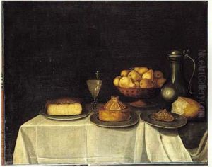 Nature Morte A La Coupe De Poires Et Plats D'etain