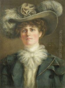 Portrait Of A Lady Wearing A Feather Hat by Helen Hambidge