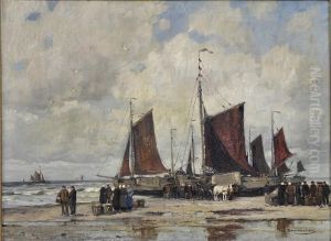 Fischer Amstrand, Ihre Boote Entladend