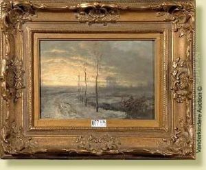 Paysage Enneige Au Crepuscule by Willem Hamel