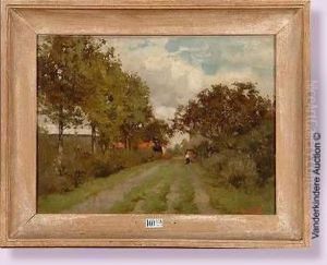 Chemin De Campagne Anime by Adolphe Jean Hamesse