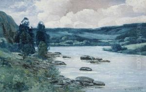 River Landscape by Adolphe Jean Hamesse
