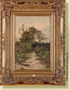 Coucher De Soleil Sur Lechemin by Adolphe Jean Hamesse