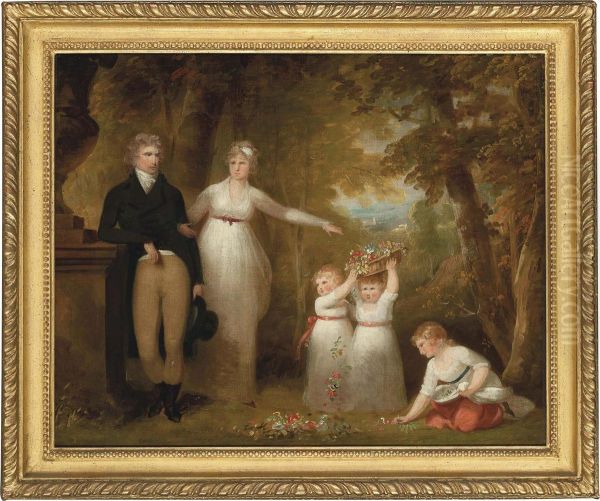 A Family Group Portrait In A Wooded Landscape - view 1
