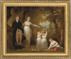 A Family Group Portrait In A Wooded Landscape