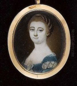 A Lady, Wearing Blue Dress With White Tie At Her Corsage, Lace Trim And White Band On Her Sleeve Criss-crossed With Pearls, Her Hair Upswept. by Gustavus Hamilton