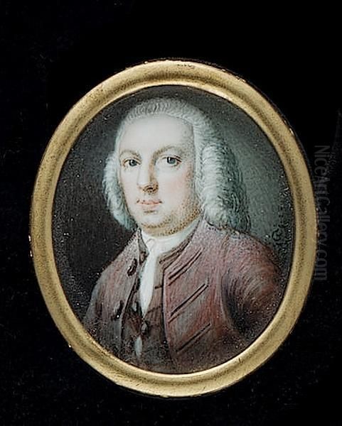 A Gentleman, Wearing Plum-coloured Coat And Matching Waistcoat, White Cravat, His Wig Powdered - view 1