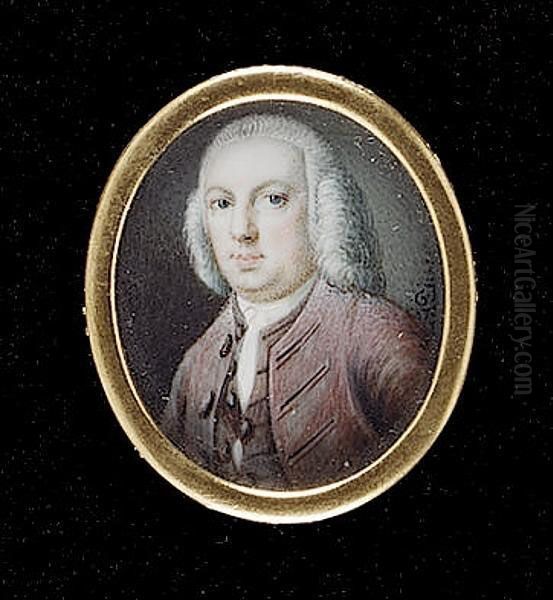 A Gentleman, Wearing Plum-coloured Coat And Matching Waistcoat, White Cravat, His Wig Powdered - view 1