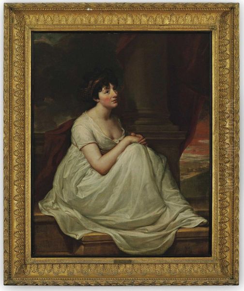 Portrait Of Jane Winder, Wife Of William Charles Monck-mason Of Masonbrook, Co. Kildare, Full-length, Seated On A Ledge In A White Dress With A Gold Headdress Beside A Column, A Landscape Beyond - view 1