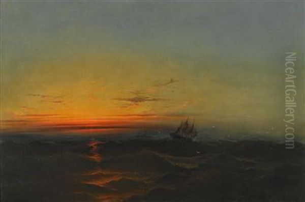 Ships Passing At Sunset - view 1