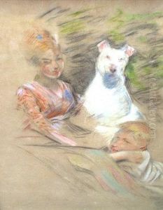 Family Group Portrait; Black And Coloured Chalk, In A Carved Giltwood Frame, 58x43cm by John Mclure Hamilton