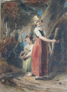 Two Children At A Country Gate by William Hamilton