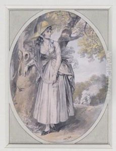 Portrait Of A Lady, Full Length Standing By A Tree