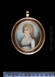 A Lady, Wearing White Open Robe With Frilled Trim And Blue Waistsash, Her Long Hair Powdered. A Lady, Wearing White Open Robe With Frilled Trim And Blue Waistsash, Her Long Hair Powdered.