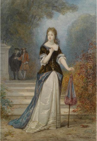 An Elegant Lady With A Parasol In A Park - view 1