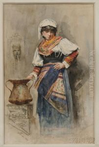 Peasant Woman Filling A Water Urn by John J. Hammer
