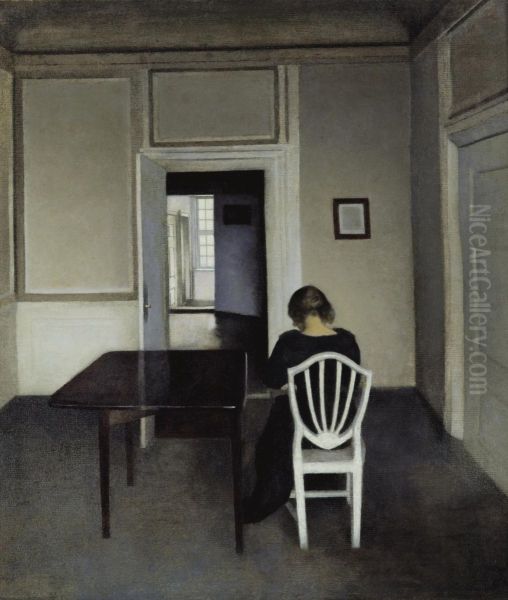 Interior With Ida In A White Chair by Vilhelm Hammershoi