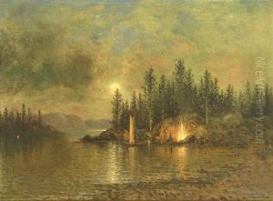 Moonlit Riverside Camp by John Olson Hammerstad