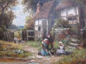 Children Feeding Rabbits by Robert John Hammond