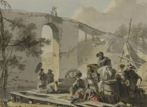 Soldiers And Their Women In An Encampment: A Pair by Michel Hamon-Duplessis