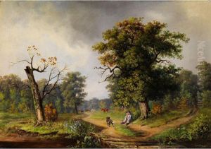 Kuhhirt Bei Der Rast Am Waldesrand by Guido Hampe