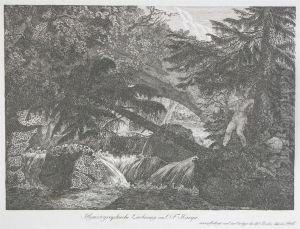 A Man Crossing A Torrent In A Wood A Man Crossing A Torrent In A Wood
