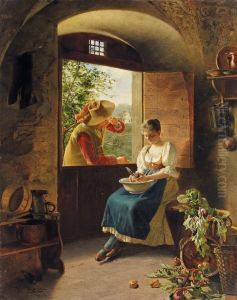 Das Stelldichein Amkuchenfenster by Johann Hamza