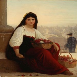 A Young Girl Selling Flowers In Rome