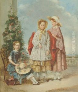 A Portrait Of Three Girls On An Italianate Balcony
