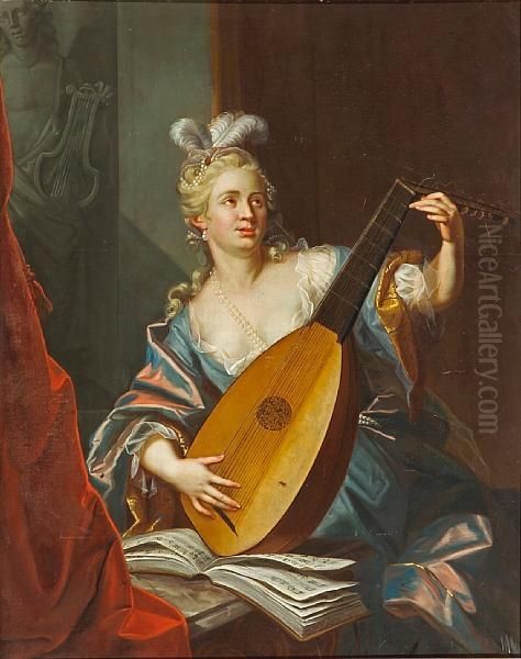 A Lady Playing A Lute - view 1