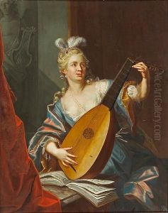 A Lady Playing A Lute by Emmanuel Jakob Handmann