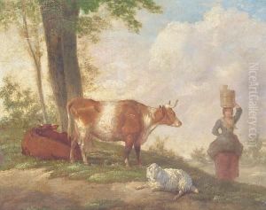 Milkmaid With Cattle by J.F. Hankes