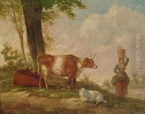 Milkmaid In A Pastoral Landscape by J.F. Hankes