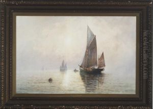 Fishing Boats At Sunset by Charles E. Hannaford