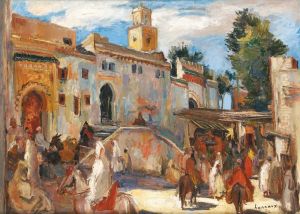 Promeneurs Devant La Mosquee De Fes by Paul Hannaux