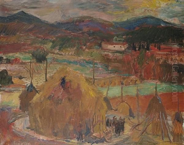 Rural Landscape With Haystacks - view 1