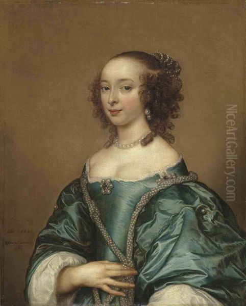 Portrait Of A Lady, Half-length, In A Blue Dress With Pearls - view 1
