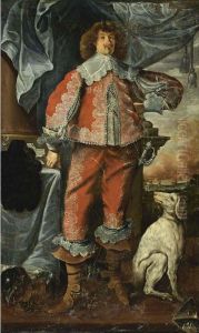 A Portrait Of A Nobleman, Full Length, With A Dog By His Side. by Adriaen Hanneman