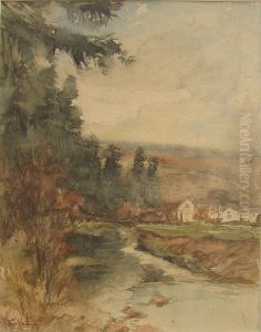 Landschap Met Dorp. by Theodore Hannon